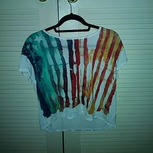 White shirt with rainbow color strips